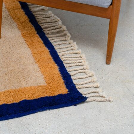 Tapis en laine artisanal Marmoucha marron et bleu